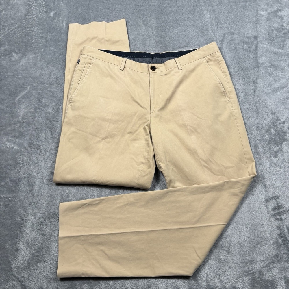 BOSS Hugo Boss Men's 36x31 Khaki Beige Chino Pants Straight Leg Cotton Tan*